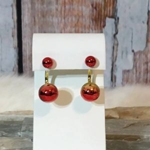 New red and gold ball earrings